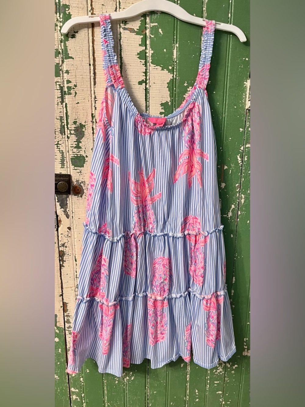 Lily Pulitzer Women’s Dress Blue & Pink Striped Floral Tiered Sundress Size Xl